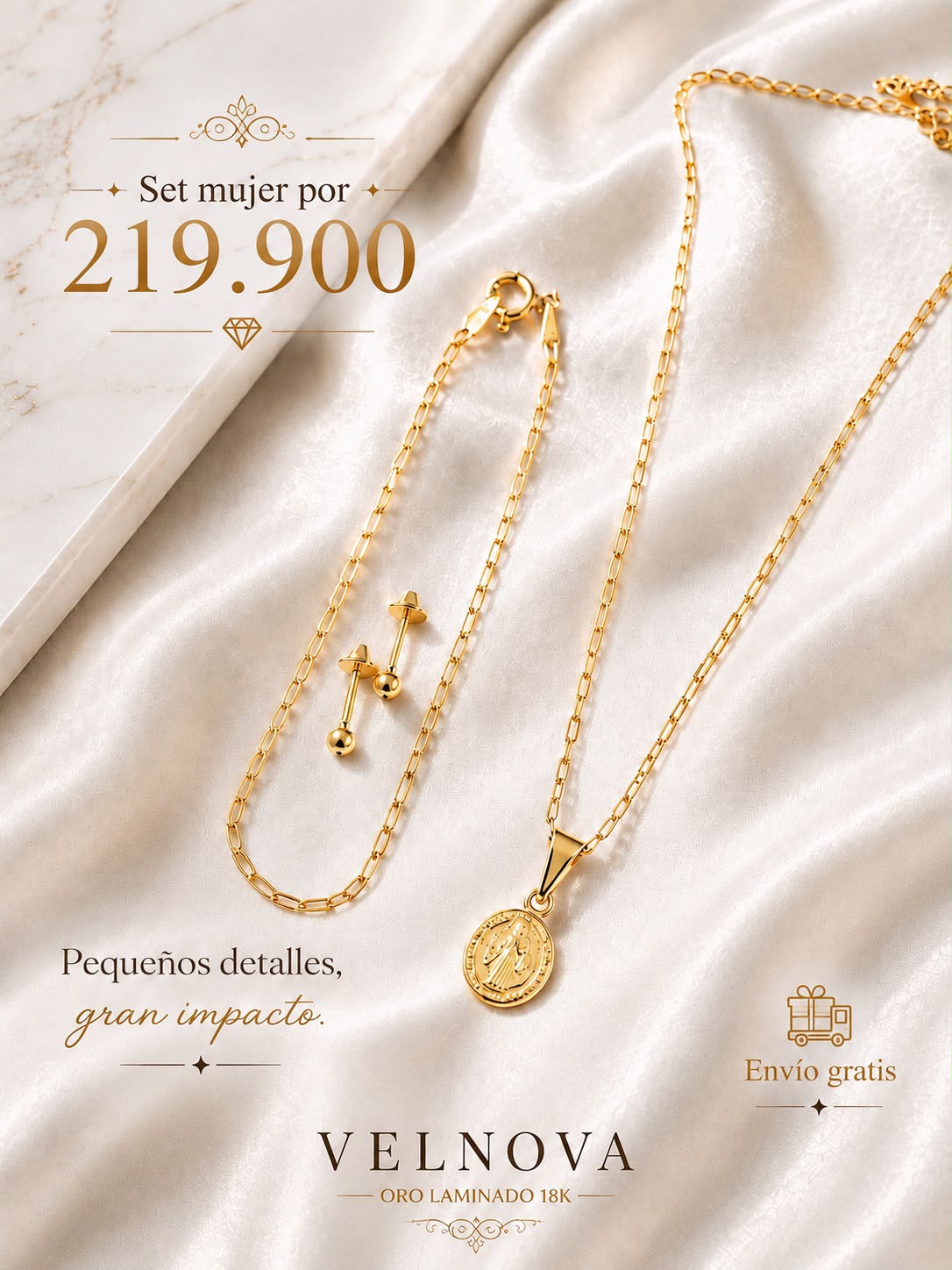 Set Velnova Essential Mujer — San Benito (Oro Laminado 18K)