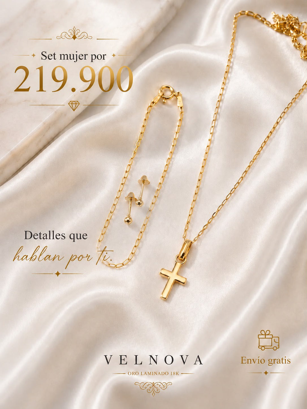 Set Velnova Essential Mujer — Cruz (Oro Laminado 18K)