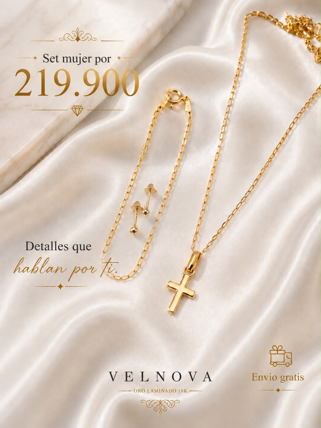 Set Velnova Essential Mujer — Cruz (Oro Laminado 18K)