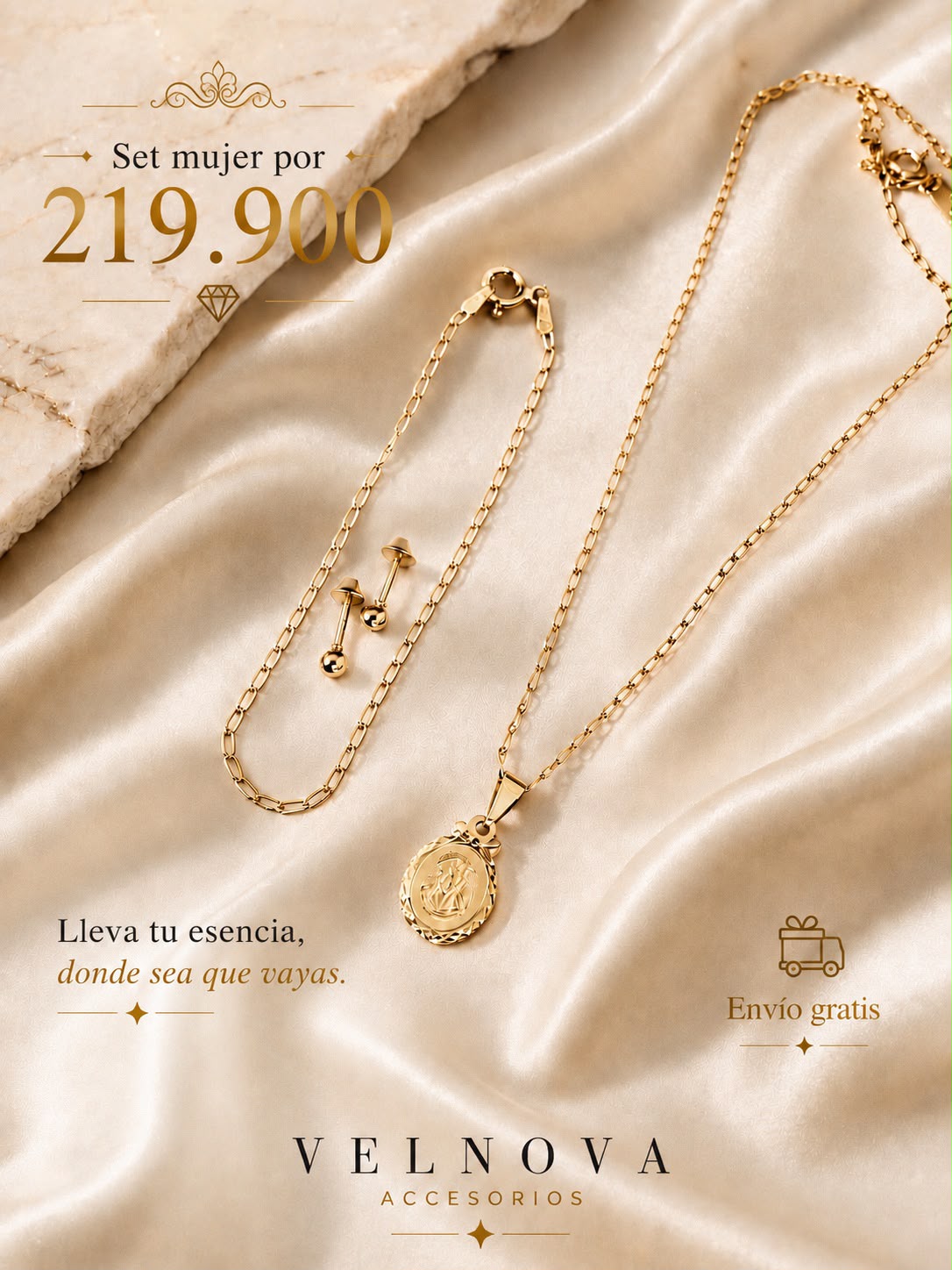 Set Velnova Essential Mujer — Sagrado Rostro (Oro Laminado 18K)