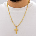 Cadena de hombre 60cm cruz cristo oro laminado 18k puesta