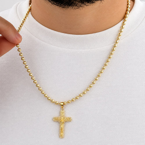 Cadena de hombre 60cm cruz cristo oro laminado 18k detalle en modelo