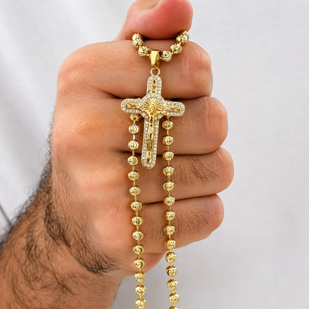 Cadena de hombre 60cm cruz cristo oro laminado 18k detalle dije