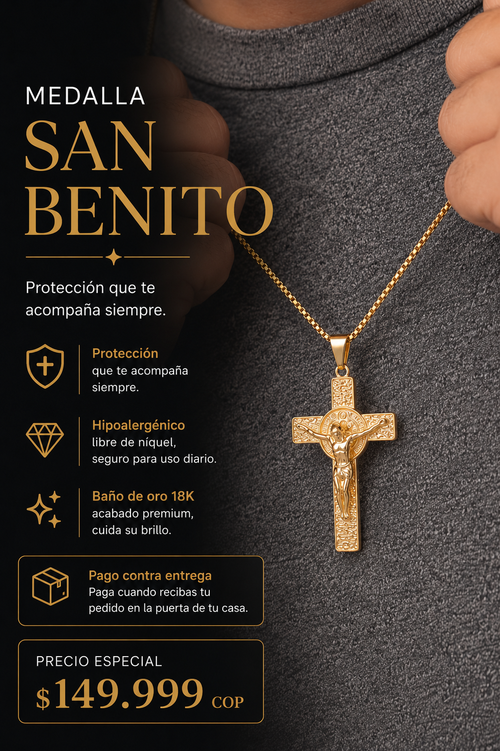 Medalla San Benito en oro laminado 18K - protección que te acompaña siempre